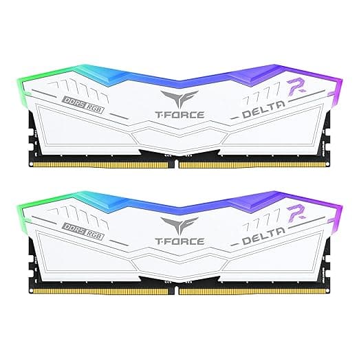 TEAMGROUP T-Force Delta RGB DDR5 48GB (2x24GB) 8000MHz PC5-64000 CL38 M-DIE Desktop Memory - White (FF4D548G8000HC38EDC01)